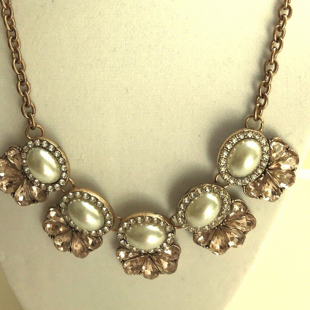 Dramatic Gatsby 1920 PEARL OVAL rhinestone neckla